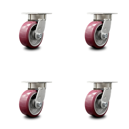 SERVICE CASTER 5 Inch Kingpinless Poly on Aluminum Wheel Swivel Top Plate Caster SCC, 4PK SCC-KP30S520-PAR-4